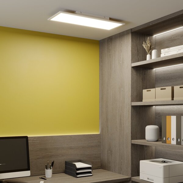 Lindby LED панел Luay, 80 x 30 cm, бял, 3000-6000K, Затъмняване, Бял, Кухня, Пластмаса, Модерен