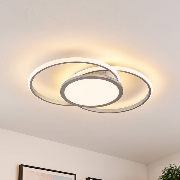 Lucande LED лампа за таван Senne, 63 cm, сребро, алуминий, Затъмняване, Сив, Кухня, Метал, Модерен