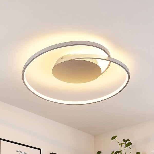 Lucande LED лампа за таван Enesa, 63 cm, CCT, дистанционно управление, с, Затъмняване, Металик, спалня, Метал, Модерен