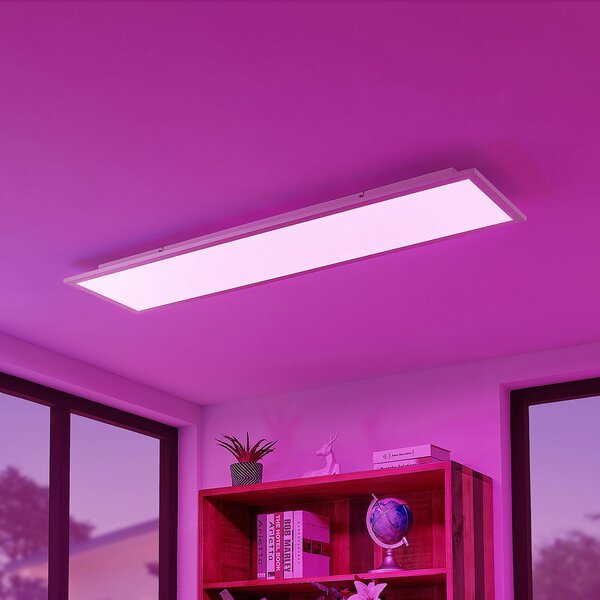 Lindby Smart LED таванен панел Kjetil 120 x 30 cm Tuya RGB CCT, Затъмняване, Сив, кабинет / офис, Пластмаса, Модерен