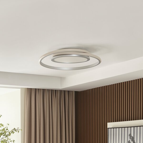 Lucande LED лампа за таван Noud, 49 cm, сребриста, алуминиева, с възможност за, Затъмняване, Металик, спалня, Метал, Модерен