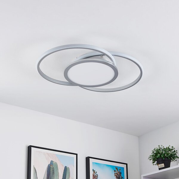 Lucande LED лампа за таван Senne, 63 cm, сребро, алуминий, Затъмняване, Сив, Кухня, Метал, Модерен