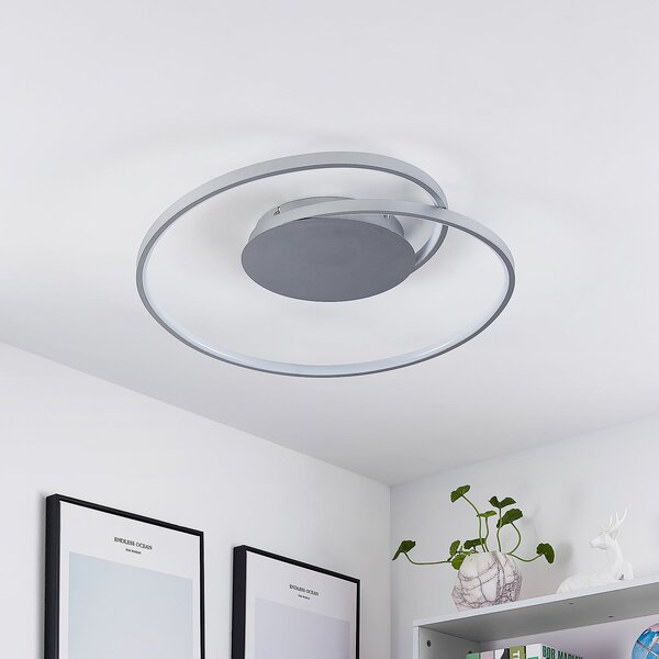 Lucande LED лампа за таван Enesa, 63 cm, CCT, дистанционно управление, с, Затъмняване, Металик, спалня, Метал, Модерен
