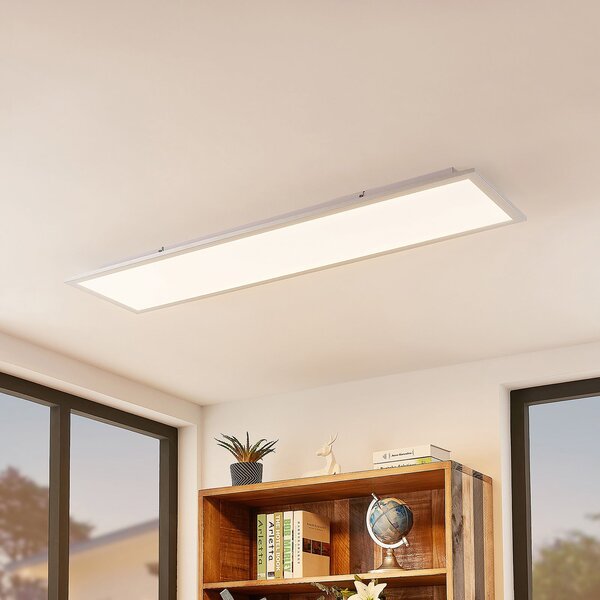 Lindby Smart LED таванен панел Kjetil 120 x 30 cm Tuya RGB CCT, Затъмняване, Сив, кабинет / офис, Пластмаса, Модерен