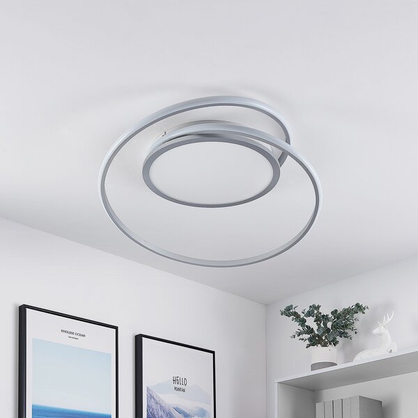 Lucande LED лампа за таван Noud, 65 cm, сребро, метал, CCT, Затъмняване, Сив, спалня, Метал, Модерен