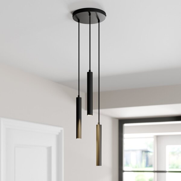 Arcchio LED висящо осветление Franka, 3 светлини, Ø 24 cm, черно, Черен, Дневна/трапезария, Метал, Модерен