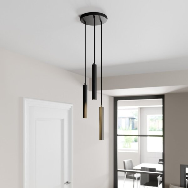 Arcchio LED висящо осветление Franka, 3 светлини, Ø 24 cm, черно, Черен, Дневна/трапезария, Метал, Модерен