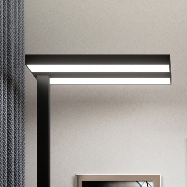 Arcchio LED стояща лампа Logan Basic, черна, 7500 lm, с регулируема яркост, Затъмняване, Черен, кабинет / офис, Алуминий, Модерен, Стоящ прожектор