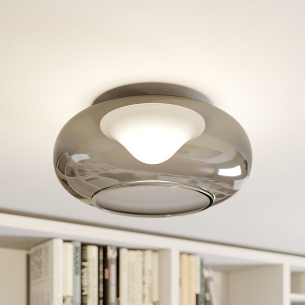 Lucande LED лампа за таван Mijo, Ø 43 cm, димно сиво, стъкло, Сив, спалня, Стъкло, Модерен