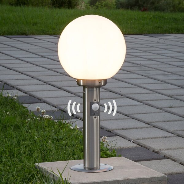 Lindby Светило за поставяне на основа Vedran, 45 cm, неръждаема стомана, сензор, Затъмняване, Металик, Неръждаема стомана, Модерен, Глобус за открито