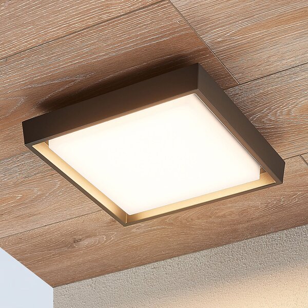 Lucande LED външен плафон Birta, тъмно сив, 27 cm, IP54, Сив, Метал, Модерен
