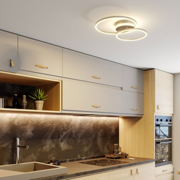 Lindby Smart LED таванна лампа Edica, 58 см, Tuya, CCT, Затъмняване, Сив, Дневна/трапезария, Метал, Модерен