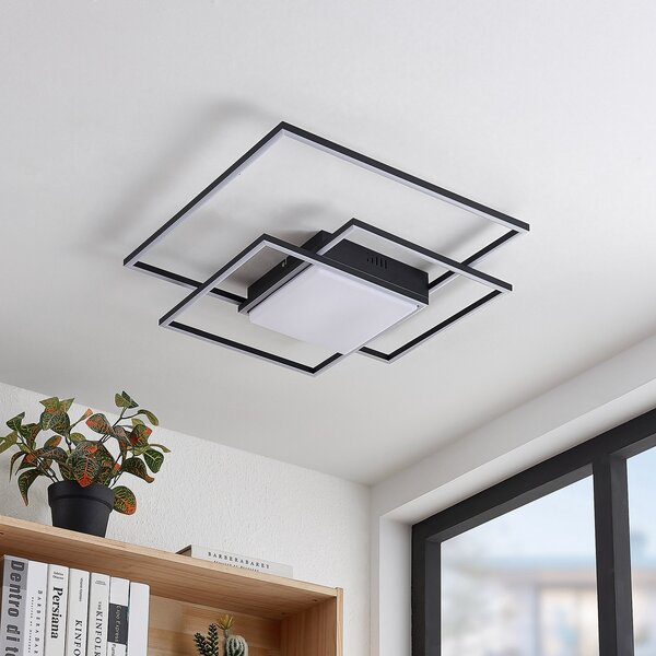 Lindby LED осветление за таван Nelinka, 60 cm, черно, алуминий, Черен, Дневна/трапезария, Метал, Модерен