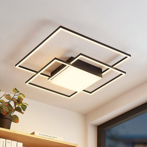 Lindby LED осветление за таван Nelinka, 60 cm, черно, алуминий, Черен, Дневна/трапезария, Метал, Модерен