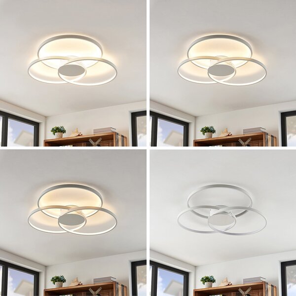 Lindby LED осветление за таван Riley, бяло, метал, 80 cm, с възможност за, Затъмняване, Бял, Дневна/трапезария, Алуминий, Модерен, Таван с много пламъци