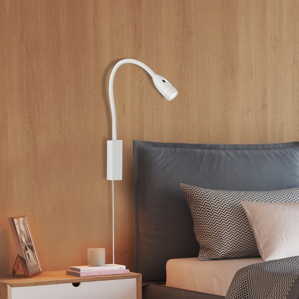 FISCHER & HONSEL LED стенна лампа Sten, бяла, височина 61 cm, управление с жестове, Затъмняване, Бял, спалня, Метал, Модерен