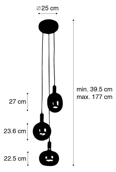 Индустриален висящ аплик черен с LED 3-светлина димируема - Facil