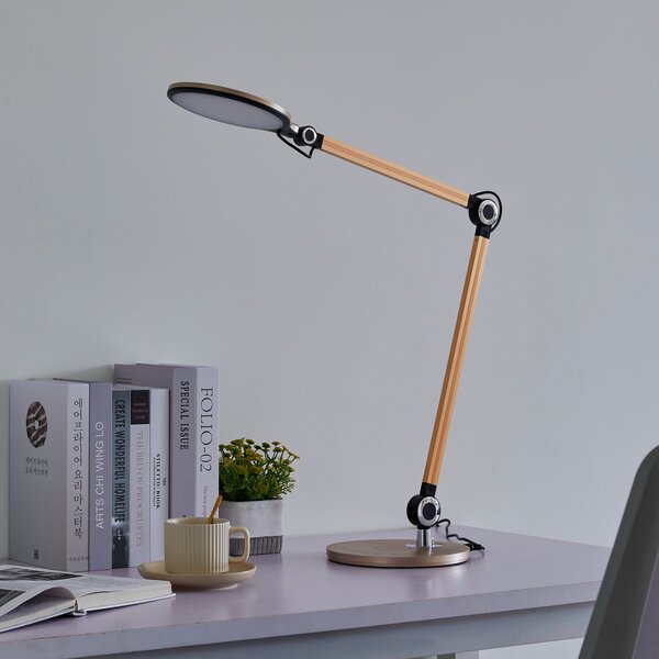 Lindby LED настолна лампа Nyxaris, злато, метал, CCT, 50 cm, Затъмняване, Злато / месинг, кабинет / офис, Пластмаса, Модерен