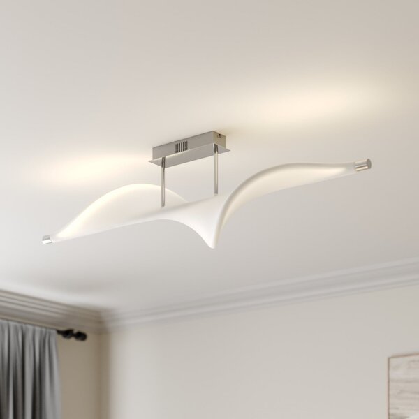 Lucande LED лампа за таван Edano, 122 cm, бяла, текстилна, с възможност за, Затъмняване, Бял, Дневна/трапезария, Плат / текстил, Модерен