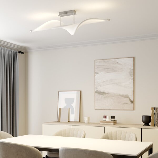 Lucande LED лампа за таван Edano, 122 cm, бяла, текстилна, с възможност за, Затъмняване, Бял, Дневна/трапезария, Плат / текстил, Модерен