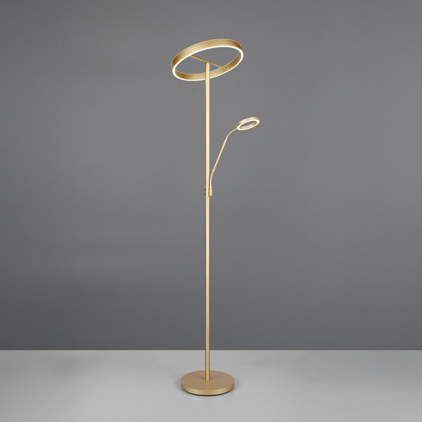 Trio Lighting Подова лампа Willis LED, златна, височина 180 cm, метал, CCT, димер, Затъмняване, Злато / месинг, Дневна/трапезария, Метал, Модерен, Светлина за четене