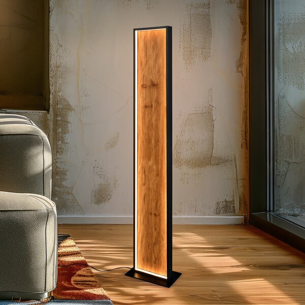 Trio Lighting LED стояща лампа Kalea, височина 120 cm, цвят на дърво, Затъмняване, Дърво, Дневна/трапезария, Дървесина