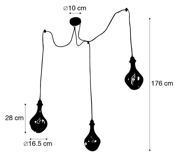Висяща лампа черна 3-светлинна с LED кехлибар димируема - Cava Luxe
