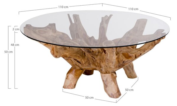 Кръгла масичка за кафе в естествен цвят със стъклен плот ø 110 cm Amazonas - House Nordic