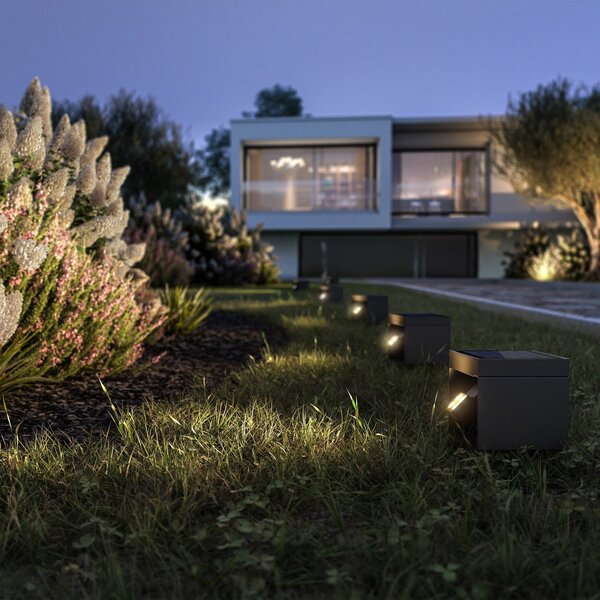 KLEWE LED соларен градински прожектор Alea антрацит 15 x 15cm IP65, Черен, Алуминий, Модерен, Соларно осветление
