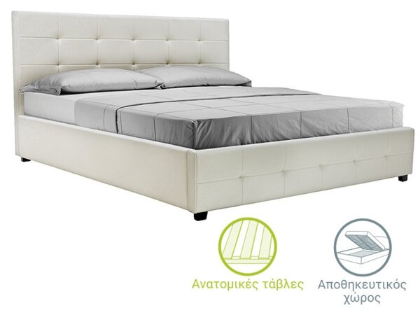 Двойно легло с място за съхранение 160x200 см Рои 145 Бял мат