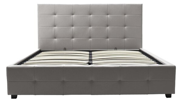 Двойно легло Roi от еко кожа PU с място за съхранение матово сиво 173x219x110 cm 160x200 cm