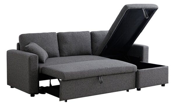 Kamore Антрацит 223x146x85 см, реверсивен ъглов диван с място за съхранение