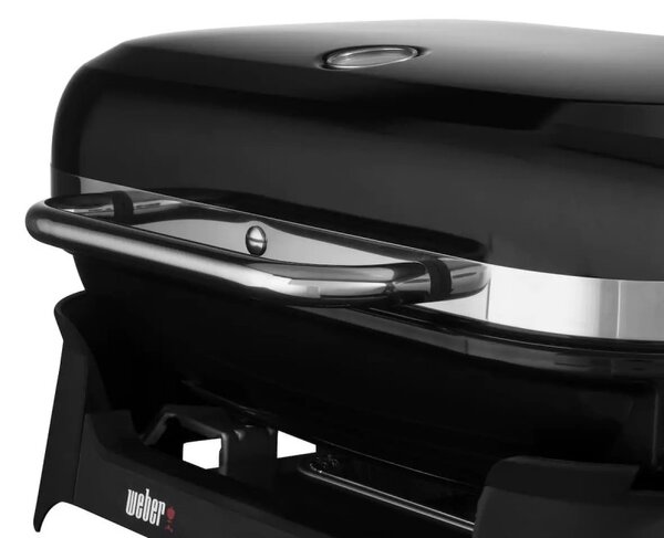 Електрическо барбекю със стойка Weber Lumin WB92010879DL, 2200 W, Сгъваема стойка, 315C, Емайлирани с порцелан чугунени скари, Страничен рафт, Черен