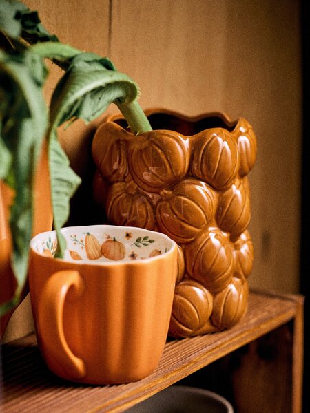 Sinsay - Керамична ваза с релефни тикви - opaнжeв