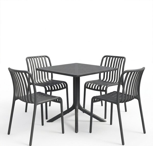 Комплект мебели за трапезария от 5 части Zoi Groovy, антрацит, 80x80x74 см