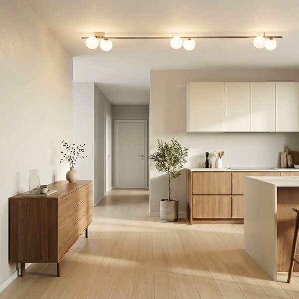 TK Lighting Таванска лампа Imelo, кафява, 6-пламъчна, стъкло, дължина 200 cm, Затъмняване, Кафяв / ръждив, спалня, Стъкло