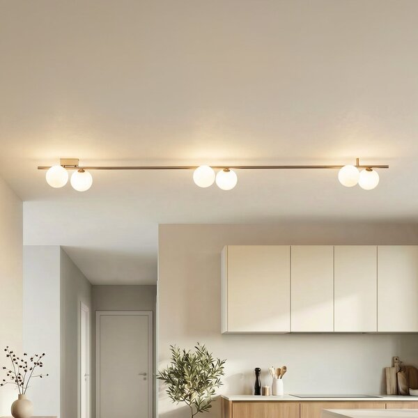 TK Lighting Таванска лампа Imelo, кафява, 6-пламъчна, стъкло, дължина 200 cm, Затъмняване, Кафяв / ръждив, спалня, Стъкло