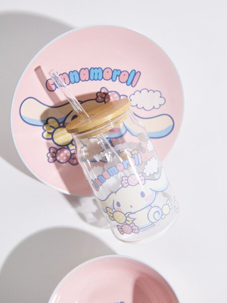 Sinsay - Стъклена чаша с бамбуков капак и сламка Cinnamoroll - многоцветен