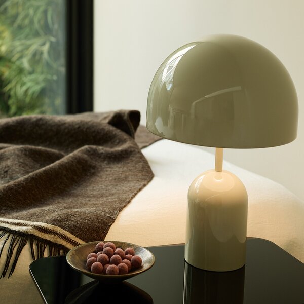 Tom Dixon LED настолна лампа Bell, светло сива, височина 43 cm, с димер, Затъмняване, Сив, Дневна/трапезария, Метал, Дизайн