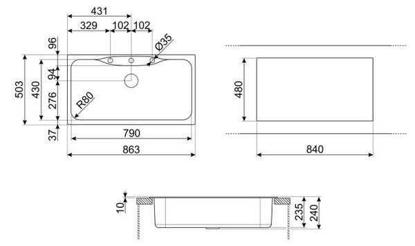 Кухненска мивка Smeg LSEG860AV2, 86 см, Материал против надраскване, Лесен за почистване, Бежов