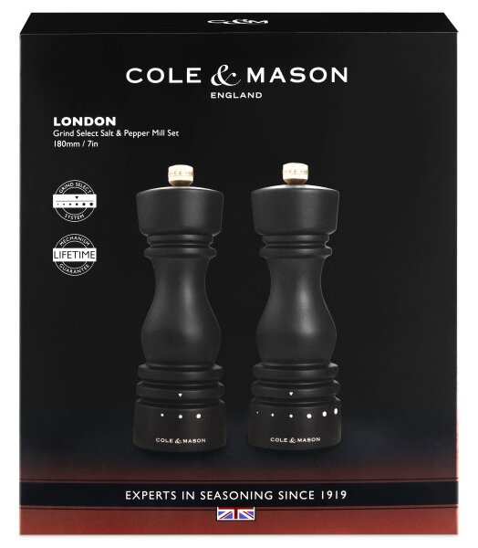 COLE & MASON Комплект мелнички за сол и пипер “LONDON“ - 18 см. - цвят тъмен шоколад - с механизъм за прецизност