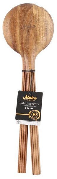 MAKU Прибори за салата от акация - оребрени - 30 см