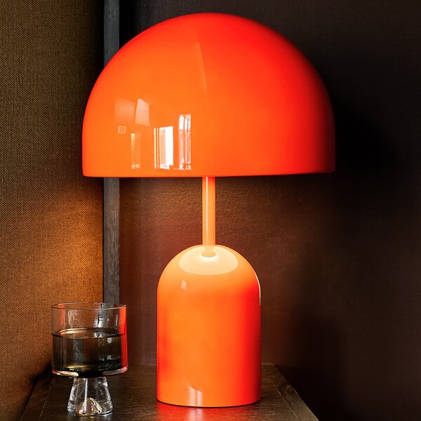 Tom Dixon LED настолна лампа Bell, червена, височина 43 cm, с димер, Затъмняване, Червен, Дневна/трапезария, Метал, Дизайн