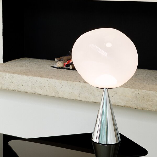 Tom Dixon LED настолна лампа Melt Cone Fat, опал/сребро, 47 см, Затъмняване, Металик, Дневна/трапезария, Пластмаса, Дизайн