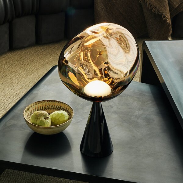Tom Dixon LED настолна лампа Melt Cone Fat, злато/черно, 47 см, Затъмняване, Черен, Дневна/трапезария, Метал, Дизайн