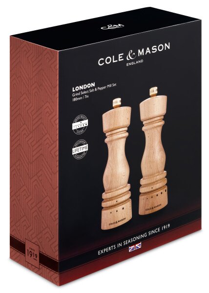 COLE & MASON Комплект мелнички за сол и пипер “LONDON“ - 18 см. - цвят натурален - с механизъм за прецизност