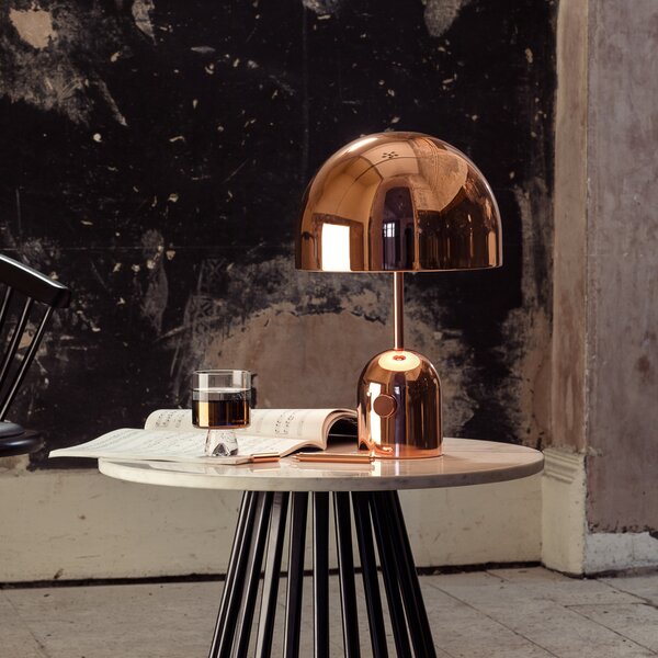Tom Dixon LED настолна лампа Bell, меден цвят, 43 см, с димер, Затъмняване, Мед, Дневна/трапезария, Метал, Дизайн