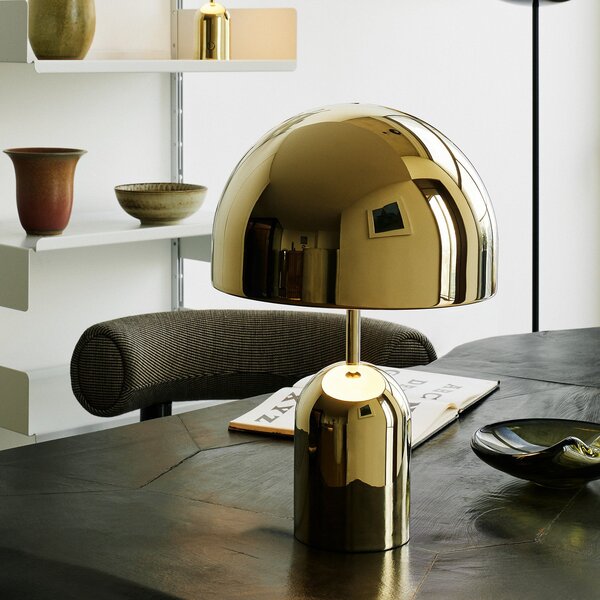 Tom Dixon LED настолна лампа Bell, златист, 43 см, с димер, Затъмняване, Злато / месинг, Дневна/трапезария, Метал, Дизайн