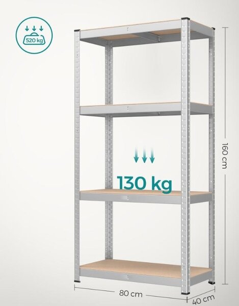 Комплект от 2 метални рафта Songmics Черен 520 кг 40 x 80 x 160 см