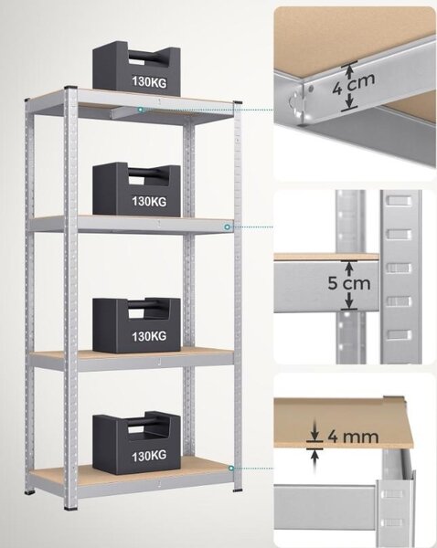 Комплект от 2 метални рафта Songmics Черен 520 кг 40 x 80 x 160 см